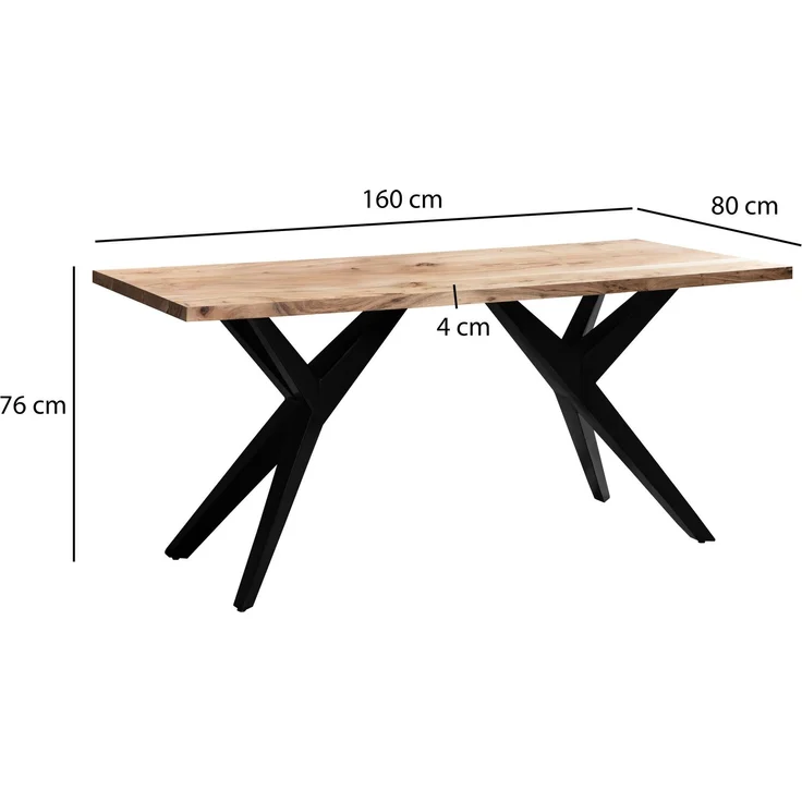 FINEBUY Esstisch FB66278 (Akazie Massivholz Rechteckig, 160x80x76 cm, Modern), Holztisch Esszimmer Modern, Esszimmertisch Groß – Bild 3