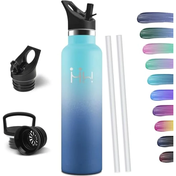 HoneyHolly Trinkflasche 1L, BPA-Frei, Trinkflasche Edelstahl, Thermosflasche, Auslaufsichere Isolierflasche Doppelwandig, Wasserflasche, Thermoskanne, mit Strohhalm, Thermoskanne Kohlensäure Geeignet – Bild 2