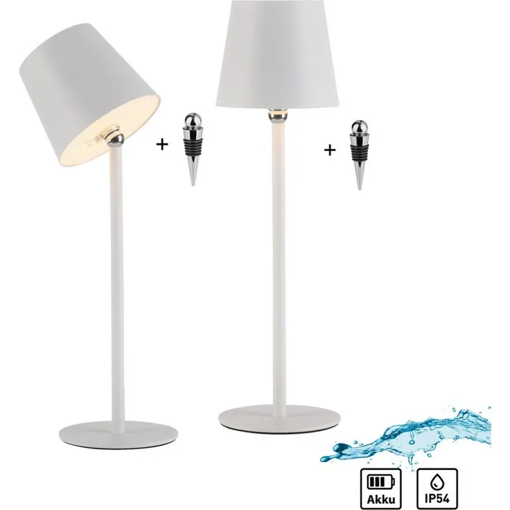 JUST LIGHT LED Tischleuchte BOTERIA - Set 2 Stück, inkl. Flaschenaufsatz, Memoryfunktion, LED fest integriert, Warmweiß, Akkubetrieben, aufladbar, magnetisch, dimmbar, In- und Outdoor
