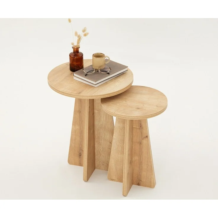 Calicosy Set aus 2 Couchtischen Dekor Eiche Saphir H50 cm - MUSHROOM - Helles Holz – Bild 3
