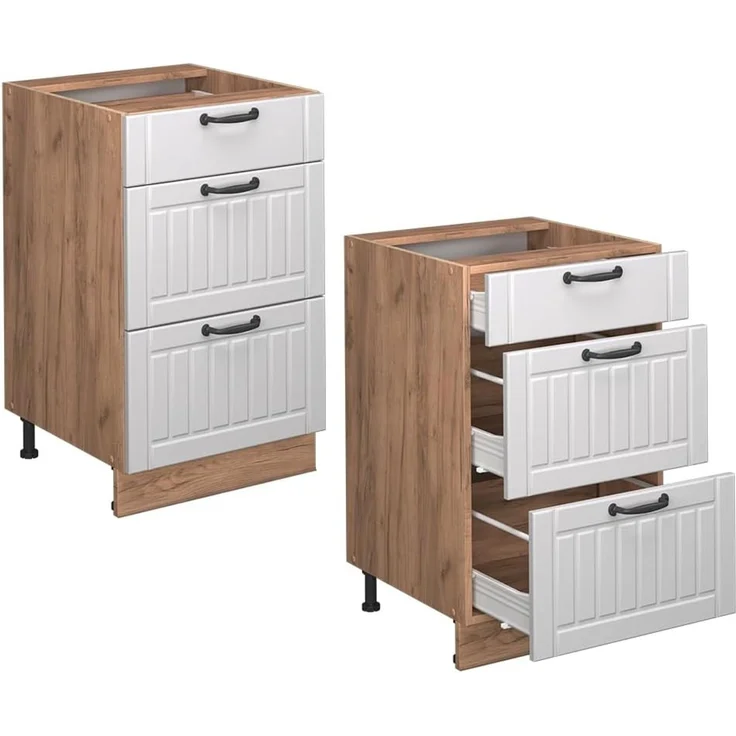 Küchenunterschrank Fame-Line Weiß Landhaus 50 cm , AP Eiche Vicco – Bild 6