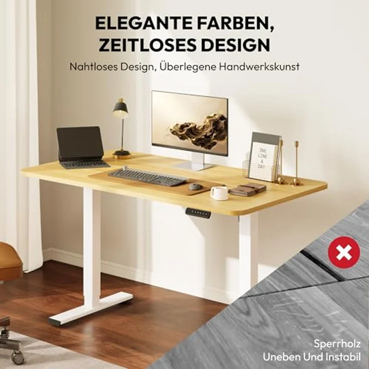 SANODESK Höhenverstellbarer Schreibtisch KOMPLETTE TISCHPLATTE Schreibtisch Höhenverstellbar Elektrisch Ergonomischer Steh-Sitz Tisch Computertisch für Heimbüro Homeoffice 120x60 cm(ahorn) – Bild 3