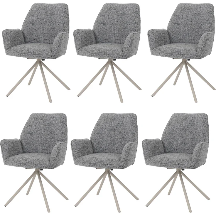 6er-Set Esszimmerstuhl HWC-G67, drehbar Auto-Position Metall Chenille (410g/m²) ~ Gestell creme, hellgrau – Bild 9