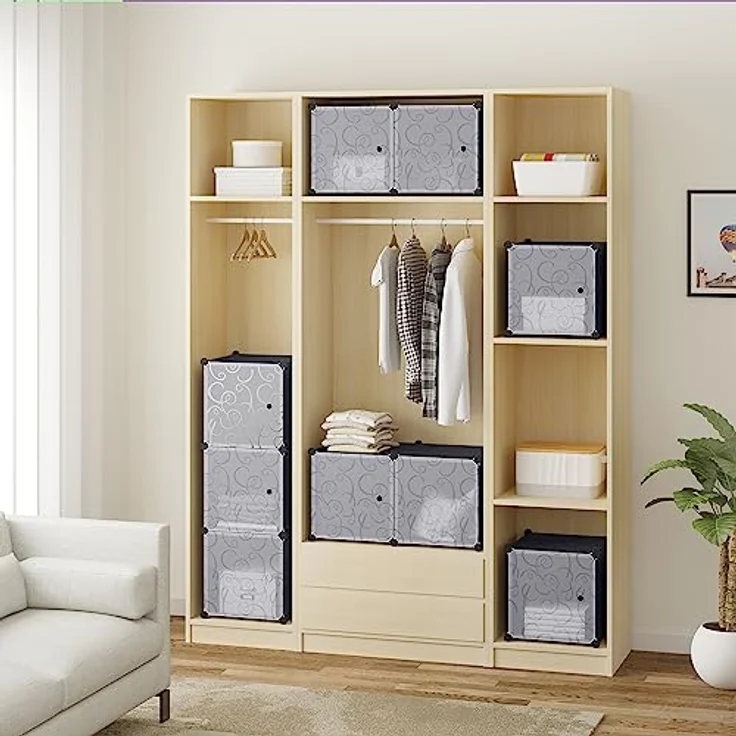 Woltu DIY Kleiderschrank mit Tür, 9 Fächer schwarz – Bild 6