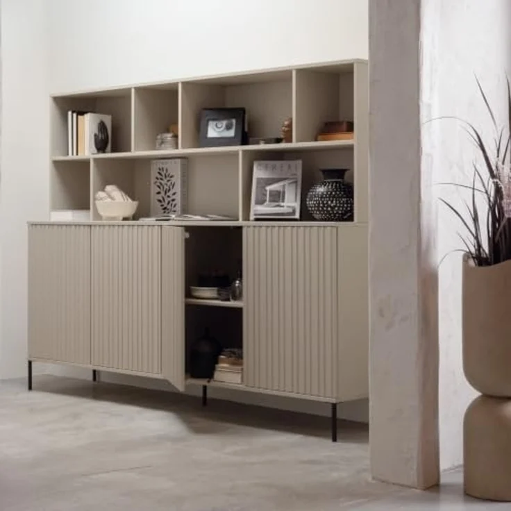 Wandschrank Gravure aus Kiefernholz, skandinavisches Design, hellgrau Dust, Push-to-Open-System – Bild 5