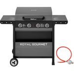 Royal Gourmet 4-Brenner Gasgrill 10 kW Grillwagen mit klappbaren Seitenablagen, Ablagekorb, Outdoor Gasgrill für Balkon, Terrasse, Garten und Camping