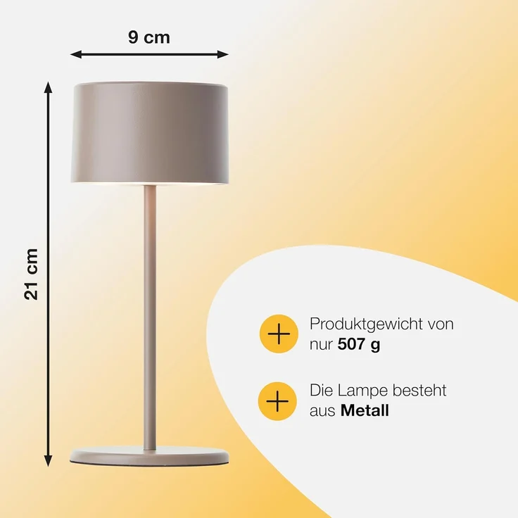 Brilliant LED Tischlampe in Taupe Dimmbar & mit Akku Mobile Innenleuchte mit drei-Stufen-Touchdimmer Warmweißes Licht, stilvolles Design, energiesparend & flexibel einsetzbar - per USB aufladbar – Bild 3