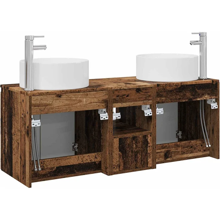 vidaXL Badezimmerschrank-Set 3 stk. Altholz 129 x 44,5 x 80 cm 3405745 – Bild 8