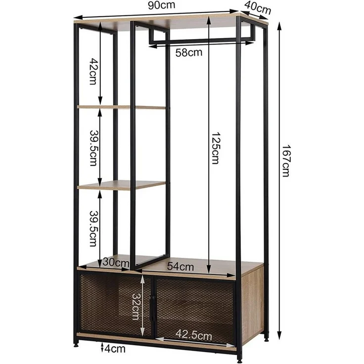 Woltu Garderobenständer, (1 St), mit Lagerschrank, aus Holz und Metall – Bild 2