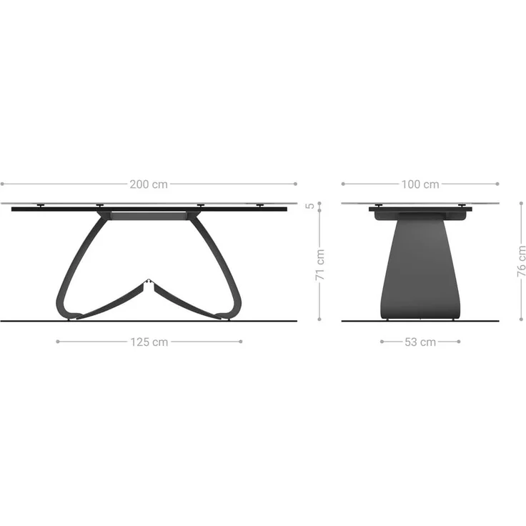 Esstisch Edge Boot 200x100 Reliefglas Rauchschwarz 3D-Design W-Gestell Metall Schwarz – Bild 6