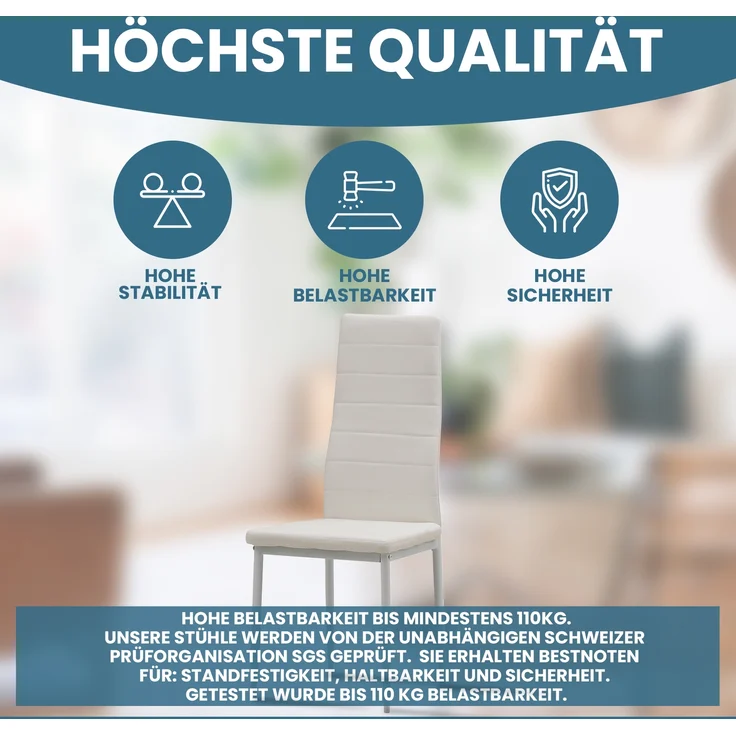 Albatros Esszimmerstühle MILANO 4er Set, Weiss - Polsterstuhl mit Kunstleder-Bezug, Modernes Stilvolles Design am Esstisch-Küchenstuhl oder Stuhl Esszimmer mit hoher Belastbarkeit bis 110kg – Bild 3