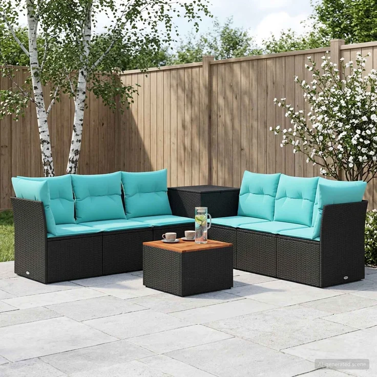 vidaXL Sofa Set 8 stk. Schwarz und Blau Polyrattan und Stahl 3448268 – Bild 1