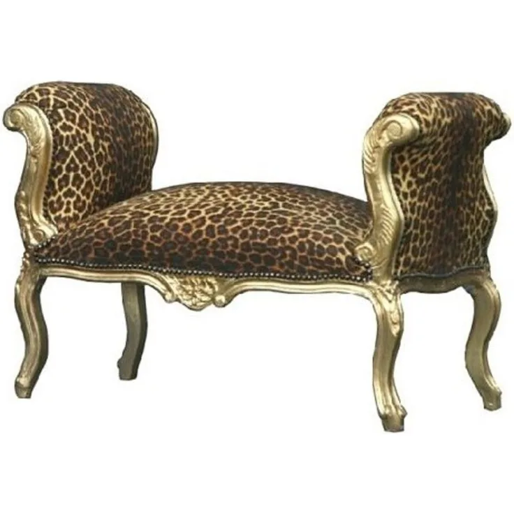 Casa Padrino Barock Schemel Hocker Leopard / Gold - Sitzbank