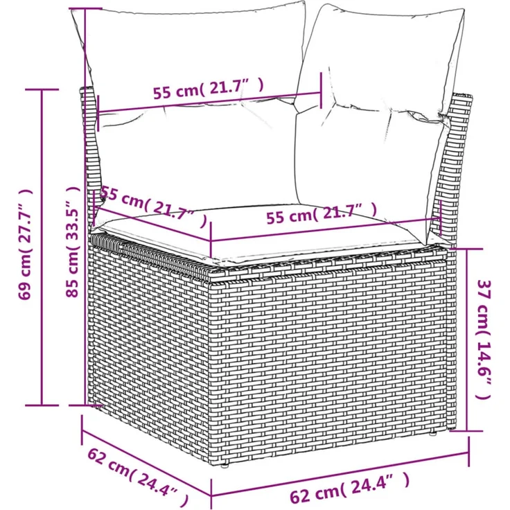 vidaXL 5-tlg. Garten-Sofagarnitur mit Kissen Schwarz Poly Rattan 3266556 – Bild 11