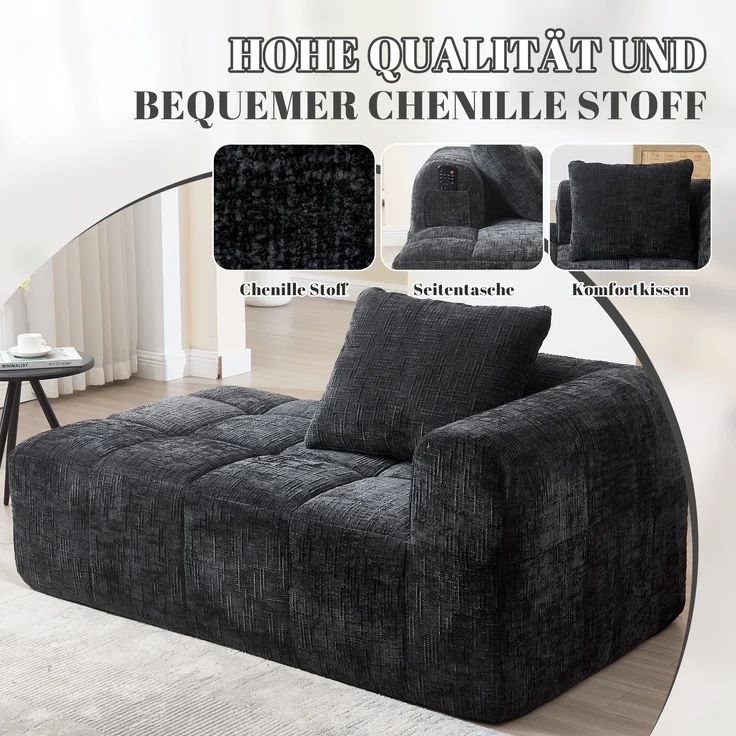 LVHOM Chaiselongue Schlafsofa mit Kissen, Lounge Sessel Relaxsessel Einzelsessel mit Seitentasche, Sofa Schlaffunktion, Sessel für Wohnzimmer – Bild 9