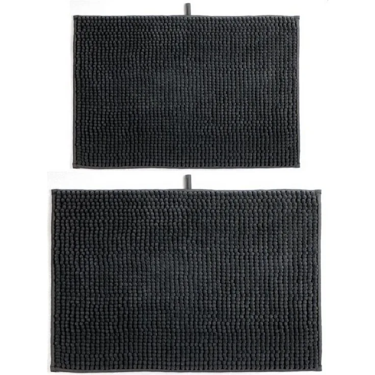 MSV Badteppich 2er Set Badvorleger Duschvorleger Chenille Hochflor Badematte 40x60 cm + 60x90 cm – Grau