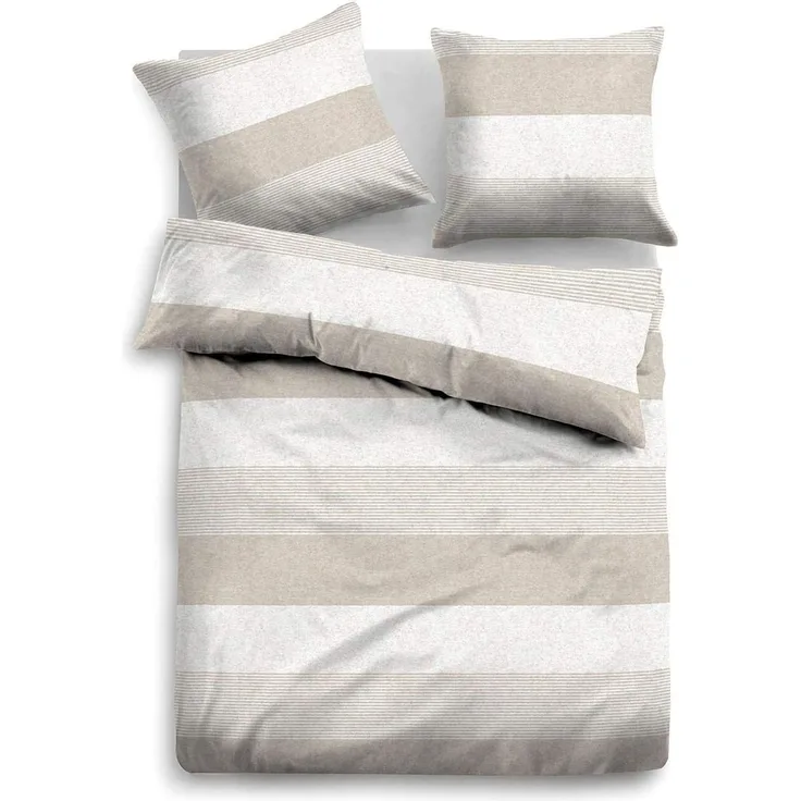 Tom Tailor Melange-Flanell Bettwäsche "STREIFEN QUER" TAUPE 155x220 cm