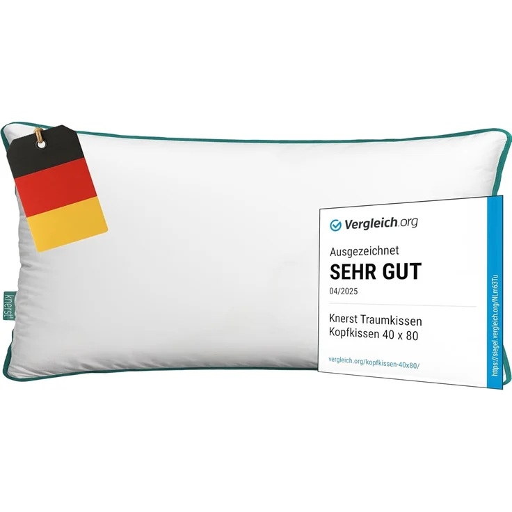 KNERST Kopfkissen Kopfkissen Fitform Technologie 100% Polyester, Füllung: FitForm Technologie – 100% Polyester, ergonomisches Schlafkissen ideal für jede Schlafposition, Kissen mit eleganter, grüner Biese