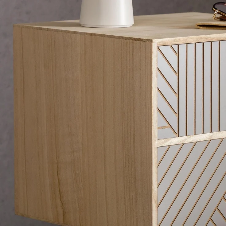 IDIMEX Nachttisch PELO, Nachttisch Nachtkommode Nachtkasten 2 Schubladen mit Ziernuten Paulown – Bild 5