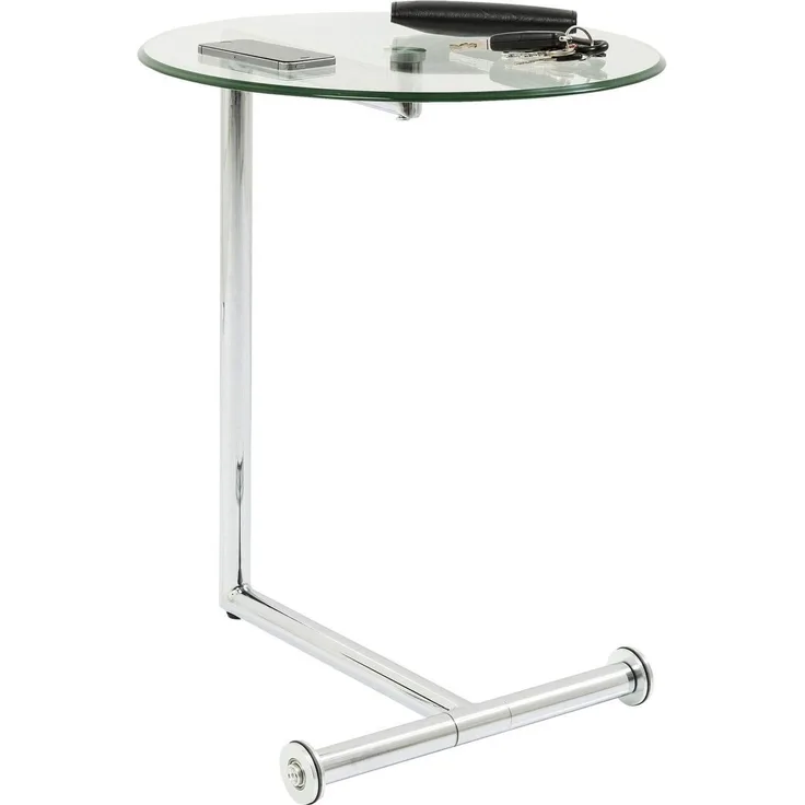 Kare Design Beistelltisch Easy Living, Silber, kleiner, runder Klarglastisch mit Rollen, Couchtisch/Ablagetisch, mobiler Beistelltisch, (H/B/T) 62 x 51 x 46 cm