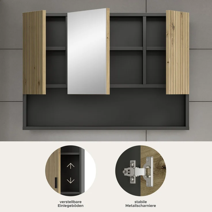 Spiegelschrank B/H/T: 80x55x17 cm in Basalt Nachbildung und -- – Bild 7