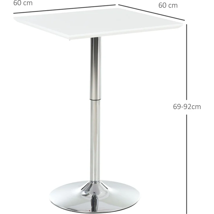 EINHOM Bistrotisch Pub Bartisch Höhenverstellbar Quadratisch 60 × 60 cm Stahl Weiß 71-92 cm für Küche oder Garten – Bild 2