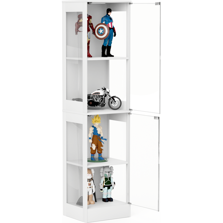 Vierstöckige Glasvitrine mit Stauraum, LED-Beleuchtung, Glastüren und intelligenten Sensoren, Als staubdichte Glasvitrine für Wohnzimmer, Schlafzimmer und Büros geeignet, Weiß. 40*35*165cm--Weiß--40x35x165cm--YOUDENOVA – Bild 10