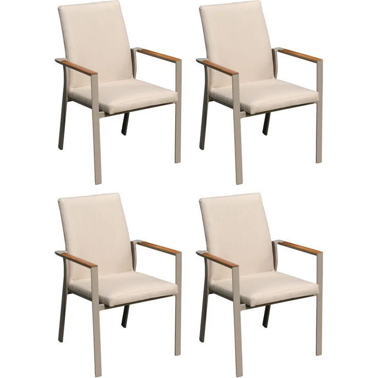Sonnenpartner 4er-Set Stapelsessel United Aluminium champagner/Teakholz Stapelstuhl