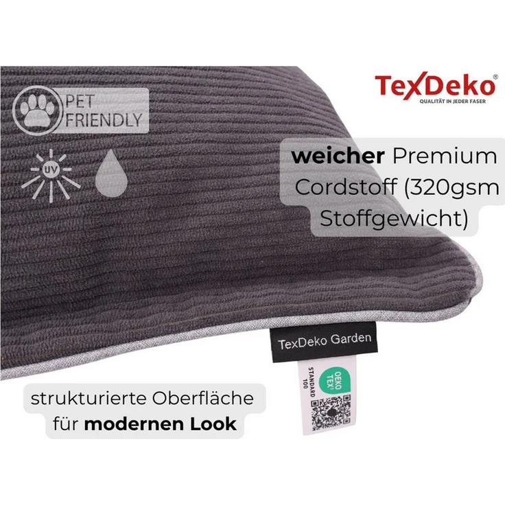TexDeko Palettenkissen TexDeko Cord 2-TLG Palettenkissen-Set wasserabweisend, 1x Palettenkissen (Sitzkissen) + 1x Rückenkissen, Premium Qualität – Bild 3