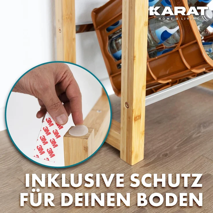 KARAT Getränkekistenregal für 3 Kisten aus Bambus & Edelstahl, stabiles und Robustes Wasserkistenregal, Bierkistenregal, Kistenständer, Getränkeschrank, Getränkeregal (Flash) – Bild 4