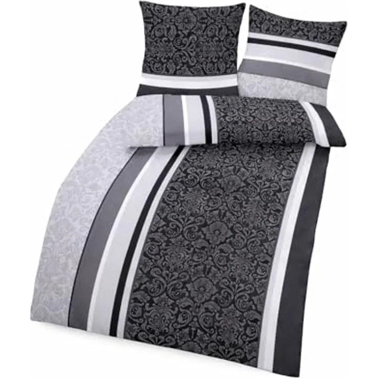 soma Biber Bettwäsche 2 teilig Bettbezug 135x200 cm Kopfkissenbezug 80x80 cm anthrazit Barock Blume