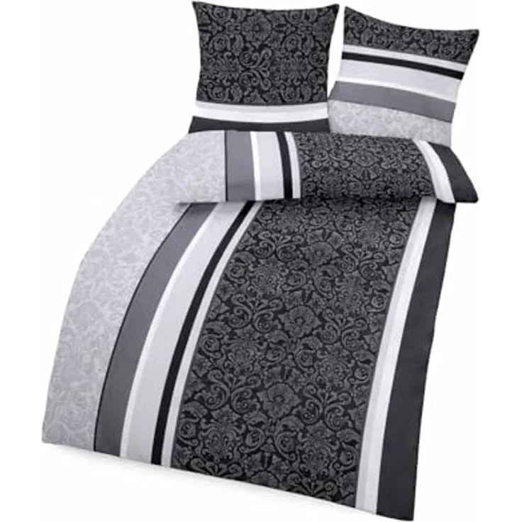 soma Biber Bettwäsche 2 teilig Bettbezug 135x200 cm Kopfkissenbezug 80x80 cm anthrazit Barock Blume – Bild 1