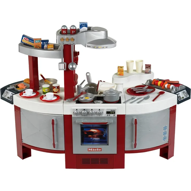 Theo Klein 9125 Miele Küche No. 1, beidseitig bespielbare Kinderküche, Kochplatte mit Sound und zahlreichem Zubehör