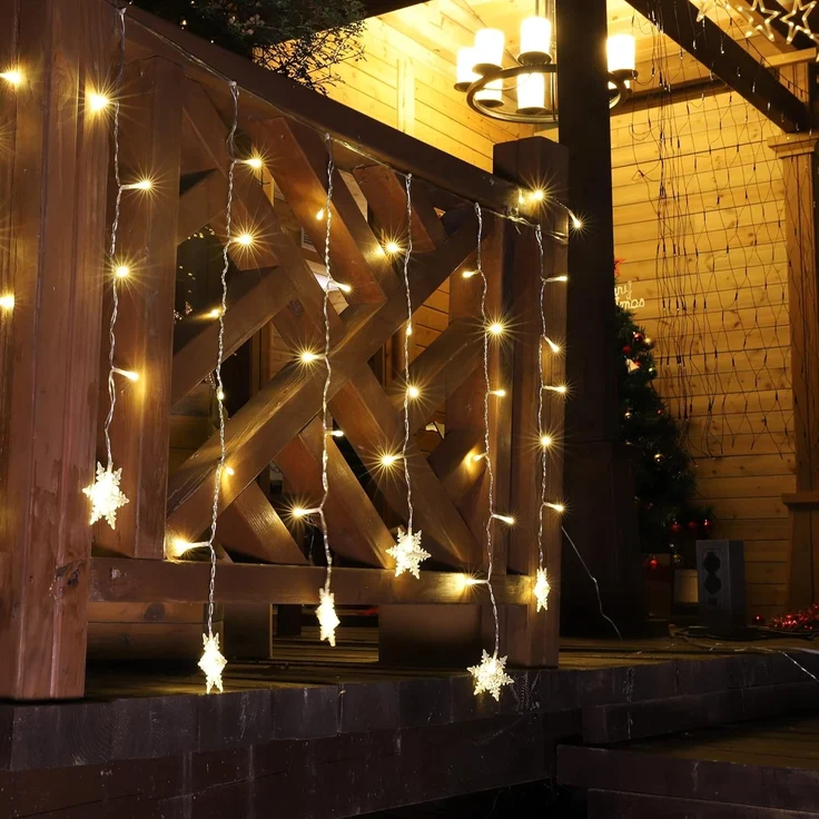 SALCAR 108er LED Schneeflocke Lichtervorhang Innen, 3M 18er Schneeflocken Lichterkette Außen, LED Weihnachtsdeko Fenster mit 9 Modi und Speicherfunktion, Warmweiß – Bild 5