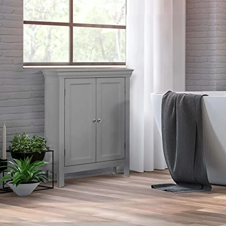 Teamson Home Stratford Badezimmerbodenschrank grau EHF-676G mit 2 Regalen – Bild 6