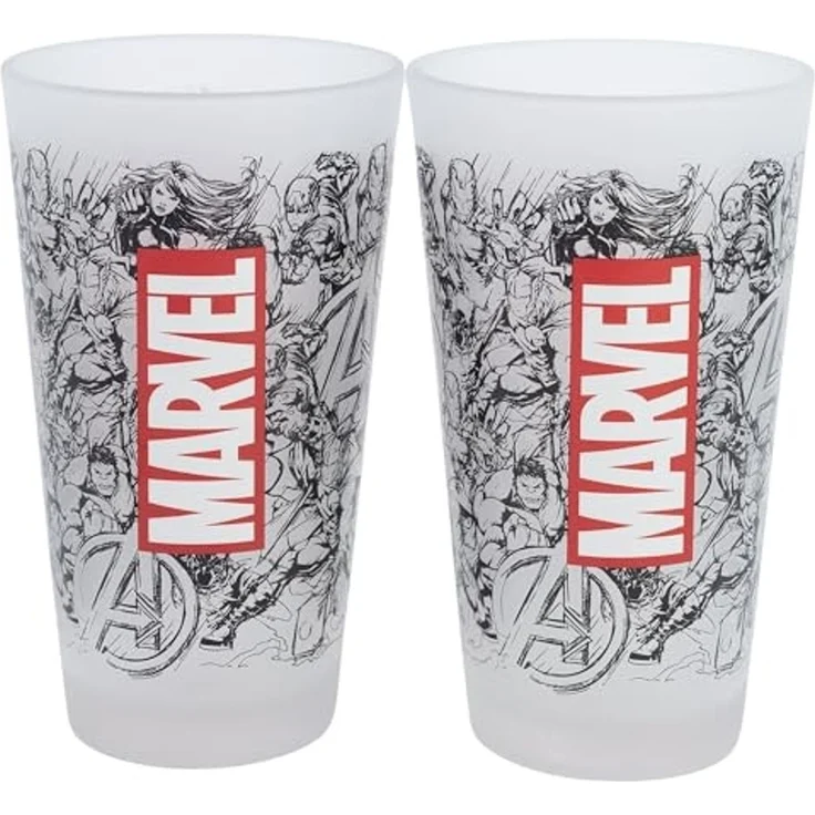 Trinkgläser 2er-Set im Geschenkkarton 480 ml Gläser verschiedene Motive Marvel Avengers – Bild 1