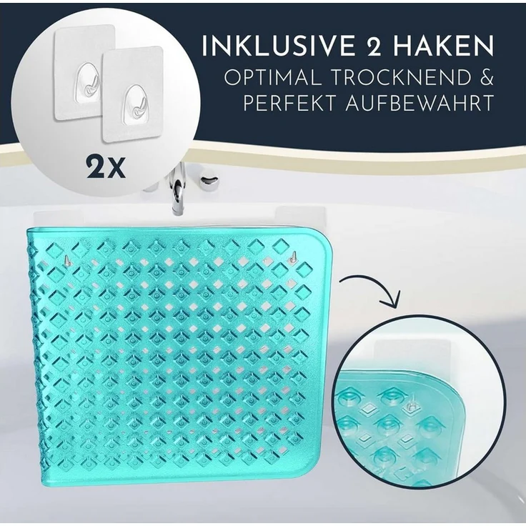 Homerella Badematte rutschfest Hautsensitiv 88x39cm, INKL. AUFHÄNGUNG, Antirutschmatte Badewanne BPA frei, Duschmatte schimmelresistent & maschinenwaschbar – Bild 2