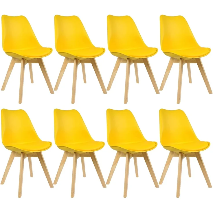WOLTU Esszimmerstühle 8er Set, Skandinavische Küchenstühle, Wohnzimmerstuhl, Retro Design, Sitzfläche aus Kunstleder, Polsterstuhl Lehnstuhl,Massivholz Beine, Gelb EZS69gb-8 – Bild 1
