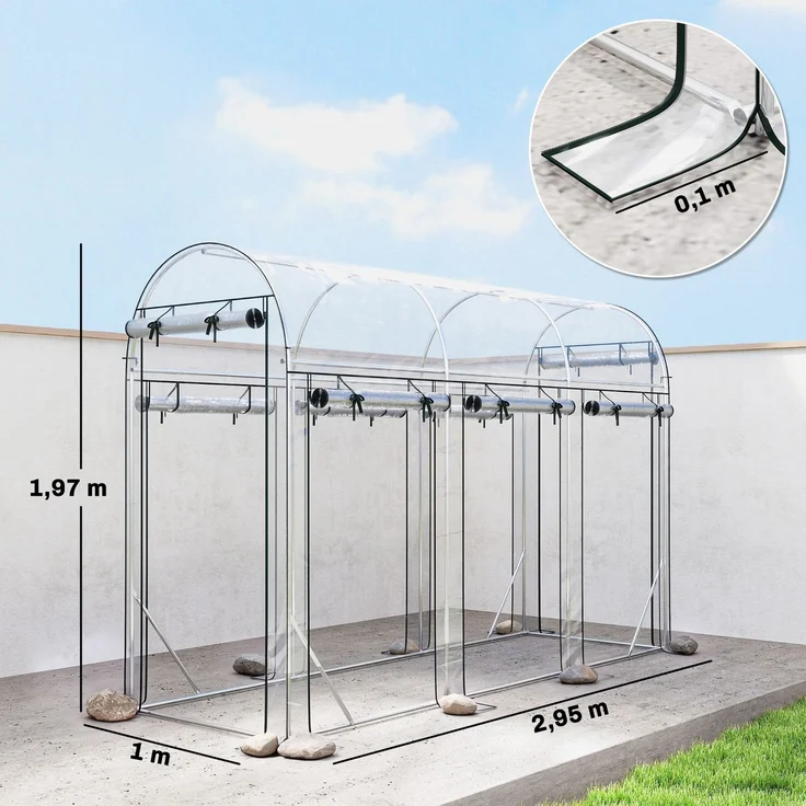 MELAYR, Tunnelgewächshaus 3x1x2 m mit 8 Rolltoren und transparenter, Transparent – Bild 5