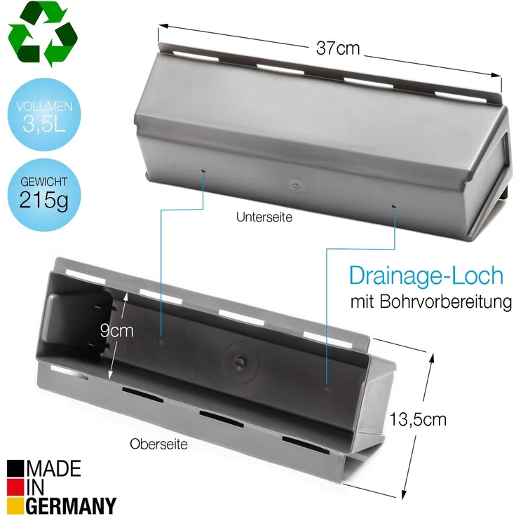 BigDean 24er Set Paletten Blumenkästen - Einsatz - mit Hängesystem zum Einhängen - 37cm Beton-grau - Pflanzkasten für Europalette Balkonkasten Blumentopf - aus recyceltem PP-Kunststoff – Bild 2