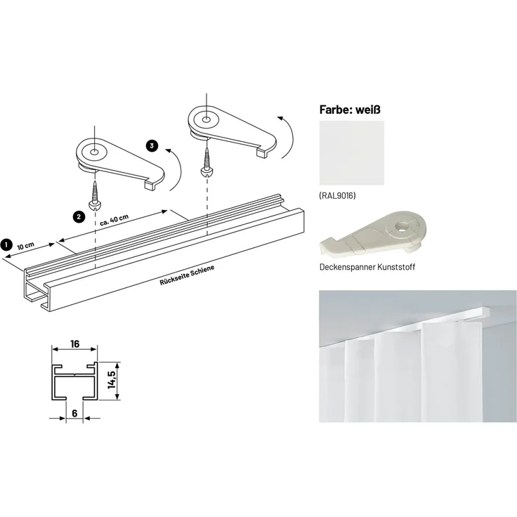 Deco-Raum® 'Square' Gardinenschiene, Aluminium, 230 cm, Weiß – Bild 3