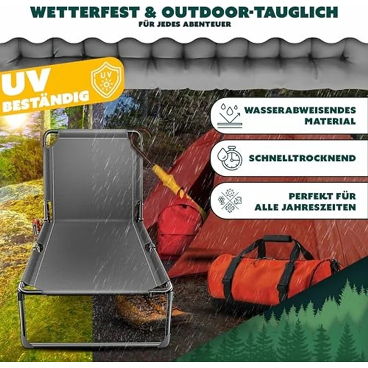 KESSER Campingbett klappbar mit Tragetasche, Nackenkissen, Vakuumtasche & Getränkehalter, Oxford-Gewebe anthrazit / grau, 68 x 190 x 30 cm – Bild 4