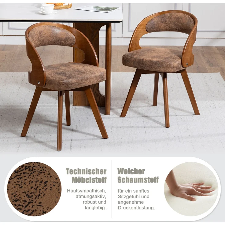 LVHOM Esszimmerstuhl 360° drehbar, 2er Set, Polsterstuhl aus Tech-Stoff und Massivholz, Küchenstuhl gepolstert, ergonomischer Schalenstuhl mit Armlehne, bis 150 kg – Bild 5