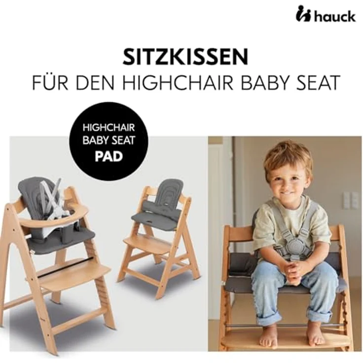 Hauck Sitzkissen / Hochstuhlauflage für Highchair Baby Seat, atmungsaktive Baumwolle, Dunkelgrau, passend für Alpha+, Beta+ und Arketa Hochstühle – Bild 2
