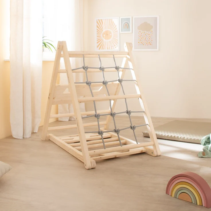 roba Kletterdreieck aus Holz - 3-Seiten-Funktion - Natur / Grau – Bild 8