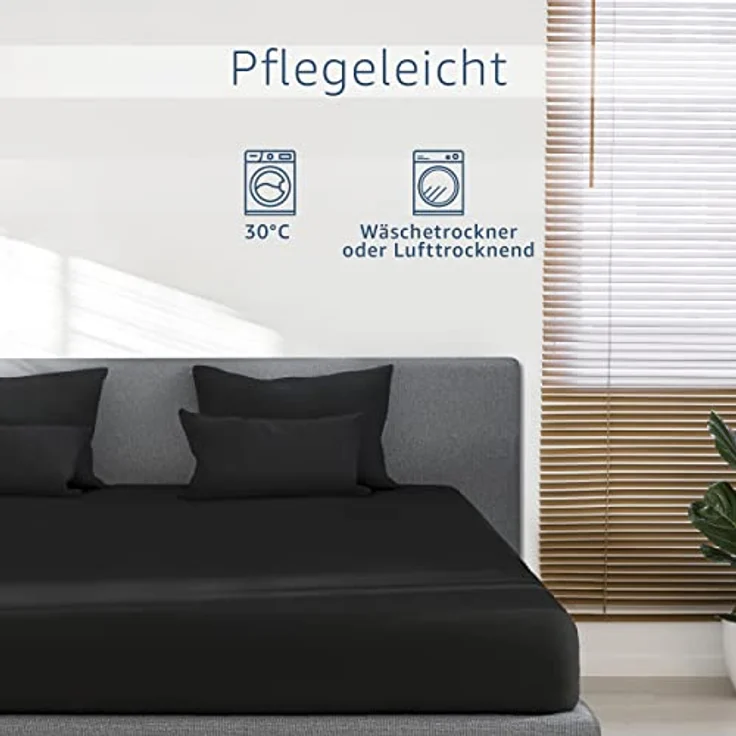 Amago - Spannbetttuch, 50 cm Steg, 100 prozent Baumwolle, 180x200 cm - Schwarz – Bild 8