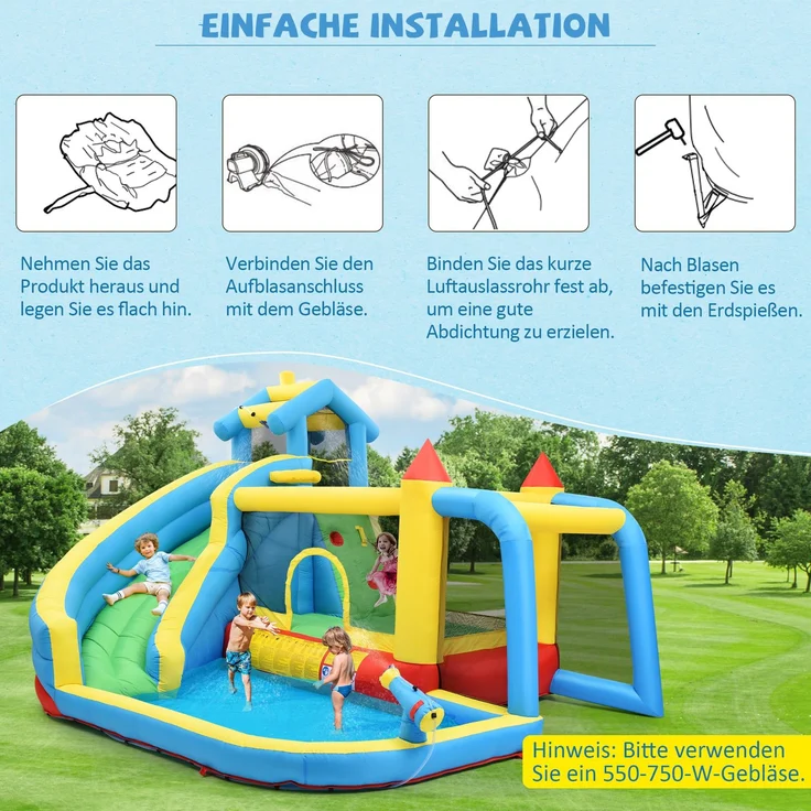LVHOM Aufblasbare Hüpfburg mit Gebläse, Spielpool, Trocken-/Wasserrutsche, Springburg Outdoor, Wasserpark mit Trampolin, Planschbecken, 364 x 315 x 239cm – Bild 7