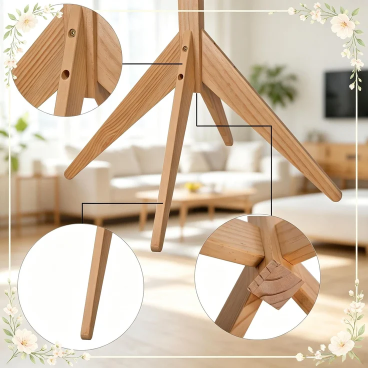 Faumrta Modernes Design Mantelhalter,Holz Mantelhalter,Wohnzimmer Mantelhalter(nur mit Mantelhalter)43CM*43CM*180CMNaturalMassivholz – Bild 5