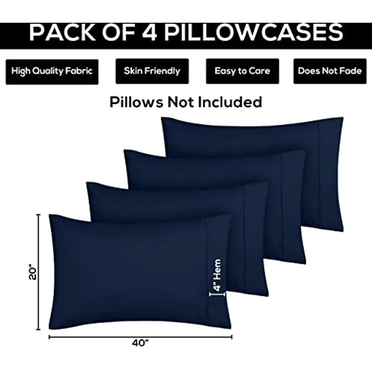 Utopia Bedding King-Kissenbezüge – 4er-Pack – Hotelverschluss – weicher, gebürsteter Mikrofaserstoff – schrumpf- und farbecht, Kissenbezüge, Kingsize, 20 X 40 Inches (Marineblau) – Bild 3