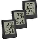 TFA Dostmann Digitales Mini Thermo- Hygrometer, 3er-Set, 30.5039.01.03, Raumthermometer, Temperatur und Luftfeuchtigkeitsmessgerät, Smiley Komfortzone, Raumklimakontrolle, batteriebetrieben, schwarz